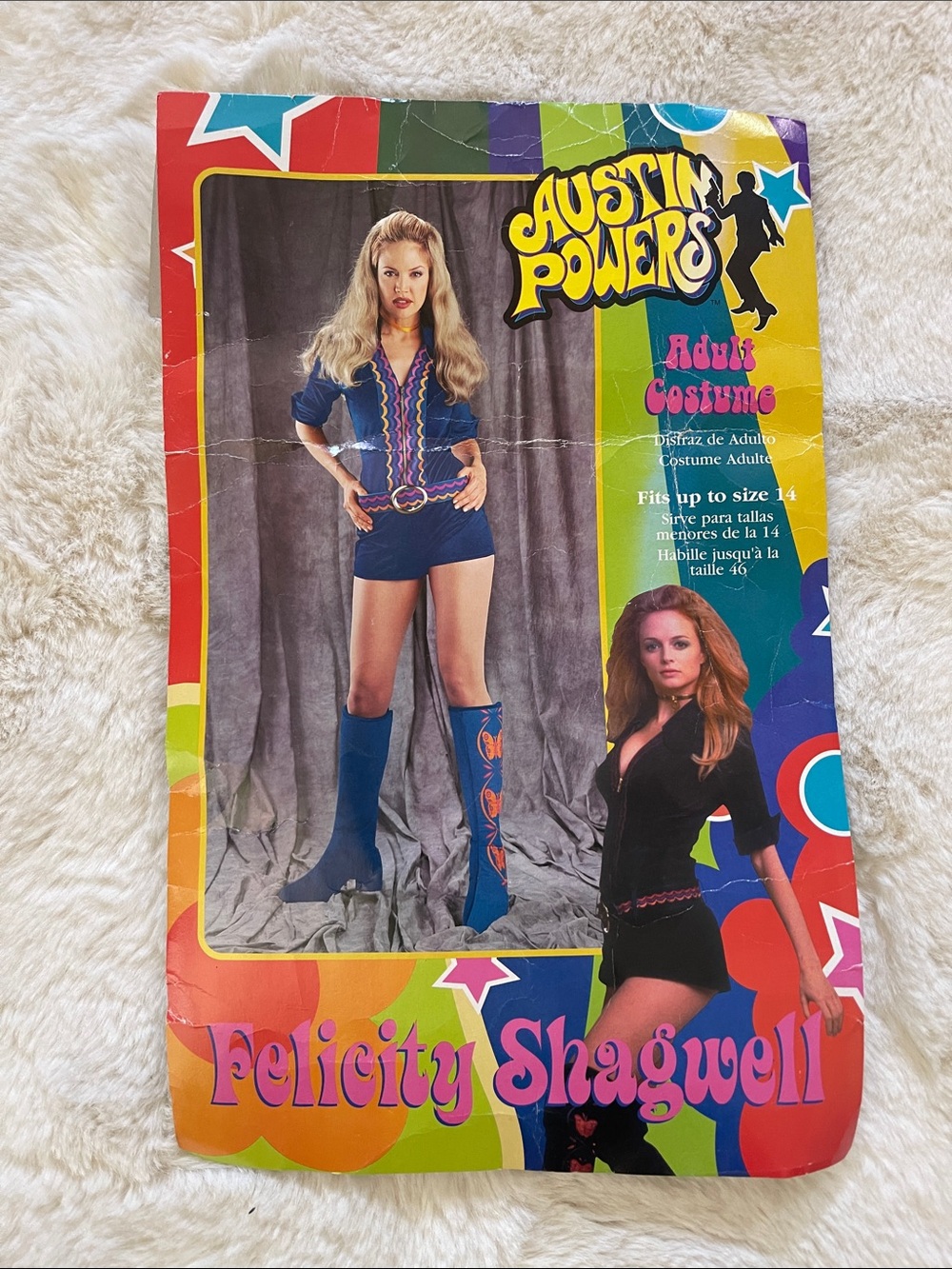 Disguise Felicity Shagwell Blue 60s Romper Costume with Boot Covers